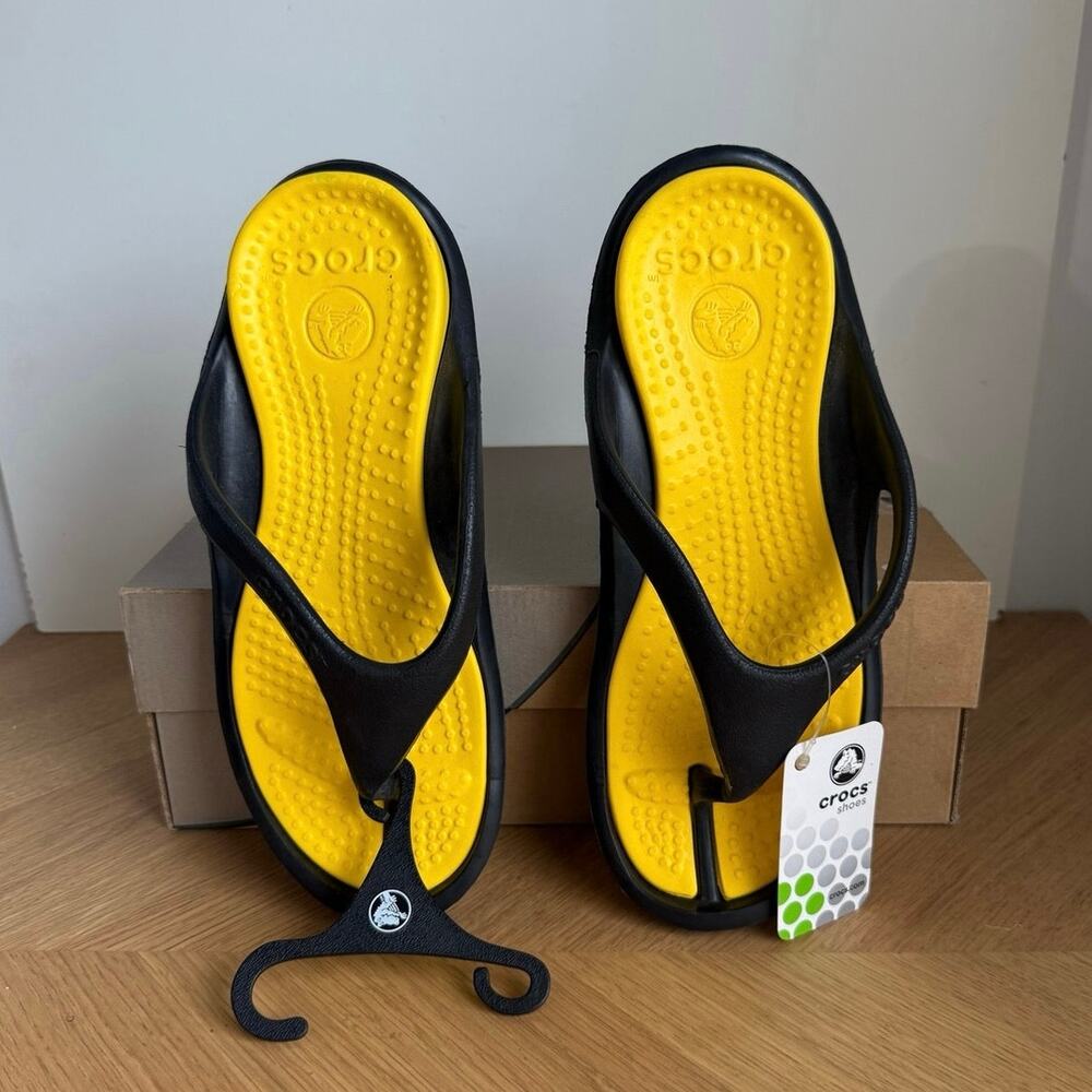 Crocs Athens Black/Yellow Unisex Slip On Slides - Men 7- Women 9